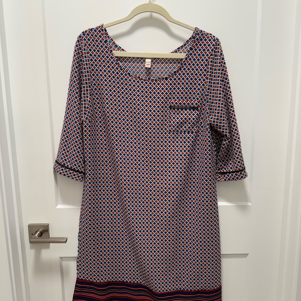 Merona Long Sleeve Dress in Red and Blue